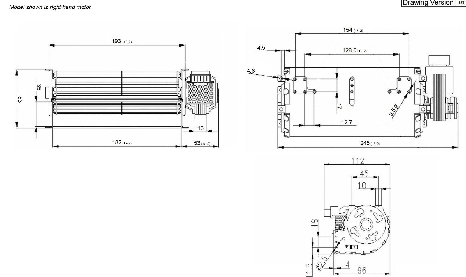 TANGENTIAL FAN 230V 180MM RH RPM-1500